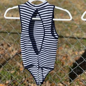 Forever 21 Striped Cutout Back Thong Bodysuit Size S/M